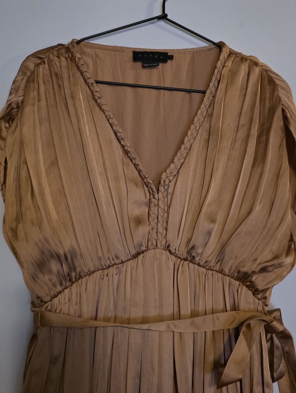 HATCH Maternity Dress Long Satin Pleated Rose Gold Size 1/S - Picture 7 of 12